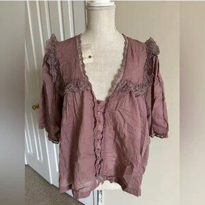 Free People NWT cotton lavender button down blouse size XL